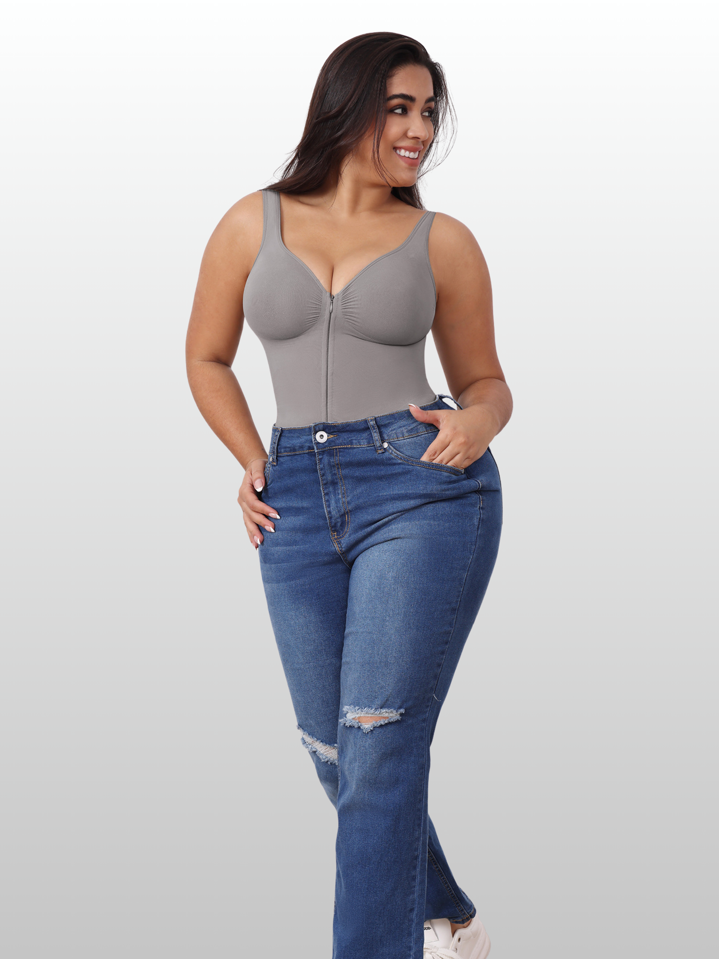 Shaping Bodysuit, Front-Reißverschluss, Sweetheart-Ausschnitt, Nahtlos, Taillenkontrolle, Figurformend, Outerwear