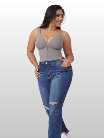 Shaping Bodysuit, Front-Reißverschluss, Sweetheart-Ausschnitt, Nahtlos, Taillenkontrolle, Figurformend, Outerwear