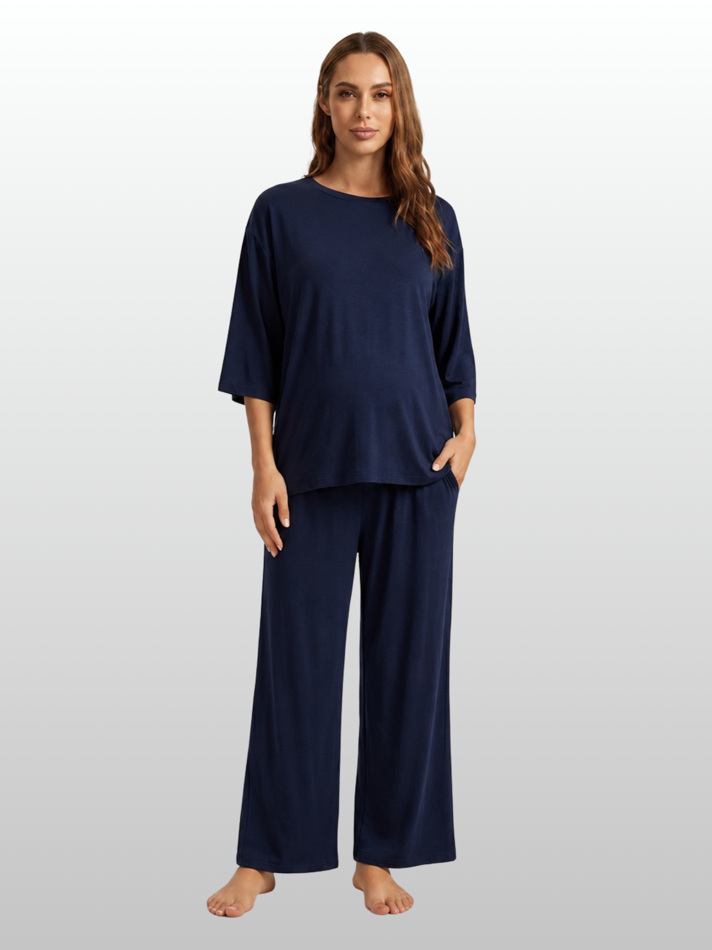 Loungewear-Set Damen: Langarm-Shirt & weite Hose, Jersey