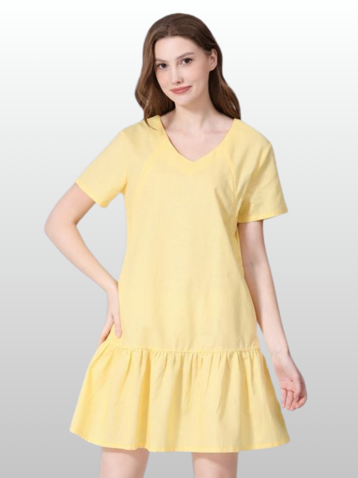 Nursing Dress, Short, Vertical Zipper, Ruffle Hem, Summer, Cotton-Linen, Pregnancy Nursing
