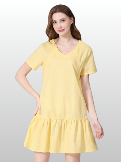 Nursing Dress, Short, Vertical Zipper, Ruffle Hem, Summer, Cotton-Linen, Pregnancy Nursing