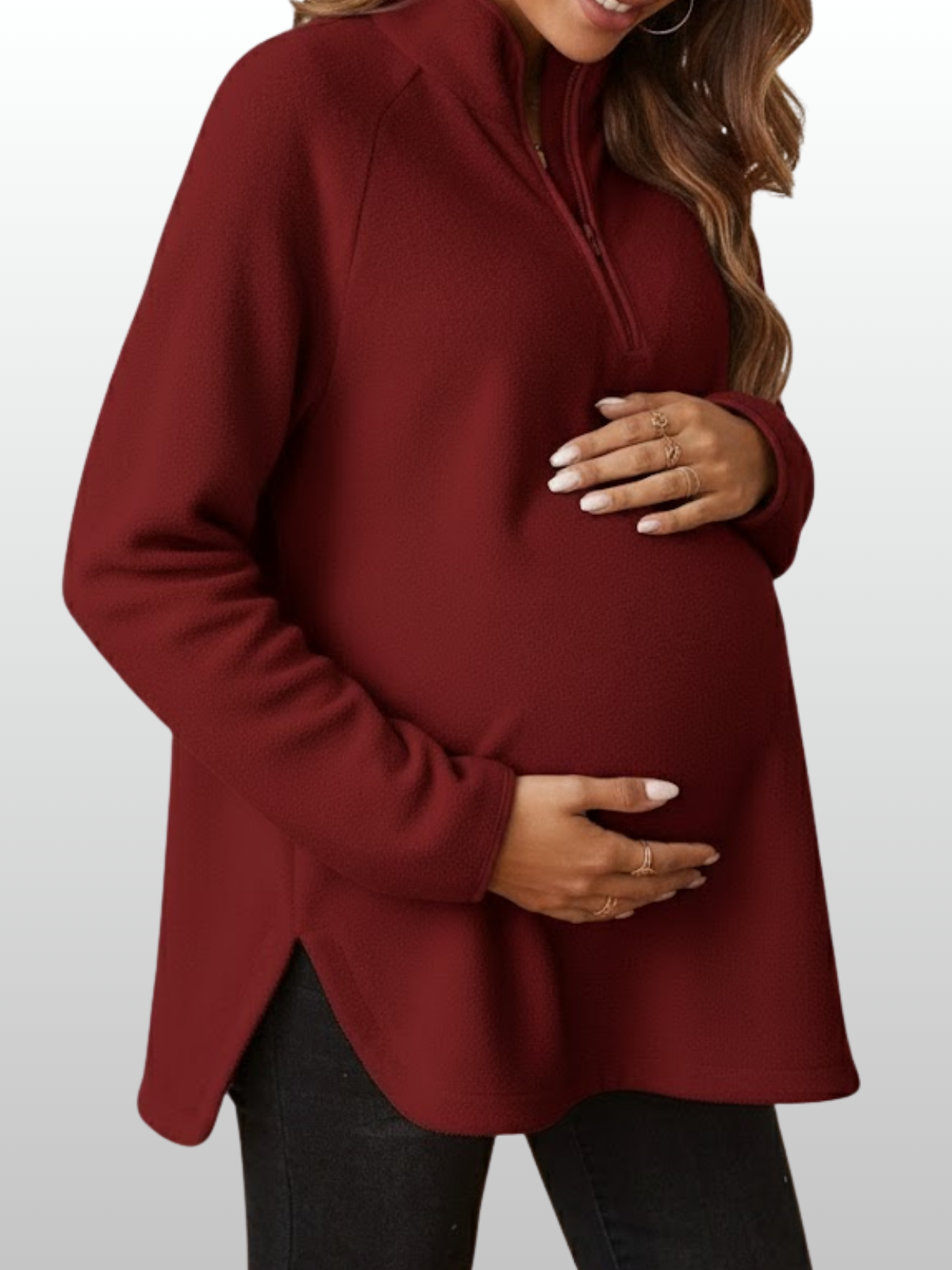 Umstandsmode, Fleecepullover Half-Zip, Schwangerschaft Pullover Oversized Weich, Langarm Fleece Umstandsmode, Warmer Winter Hoodie
