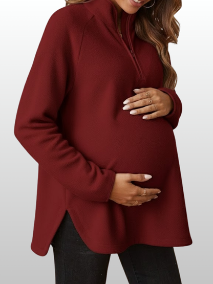 Umstandsmode, Fleecepullover Half-Zip, Schwangerschaft Pullover Oversized Weich, Langarm Fleece Umstandsmode, Warmer Winter Hoodie