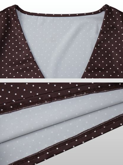 Wickeltop Damen Polka Dot mit Seitenraffung, Kurzarm, V-Ausschnitt