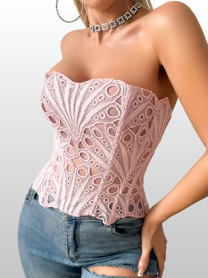Korsett Top, Hollow Out, Gestrickt, Trägerlos, Atmungsaktiv