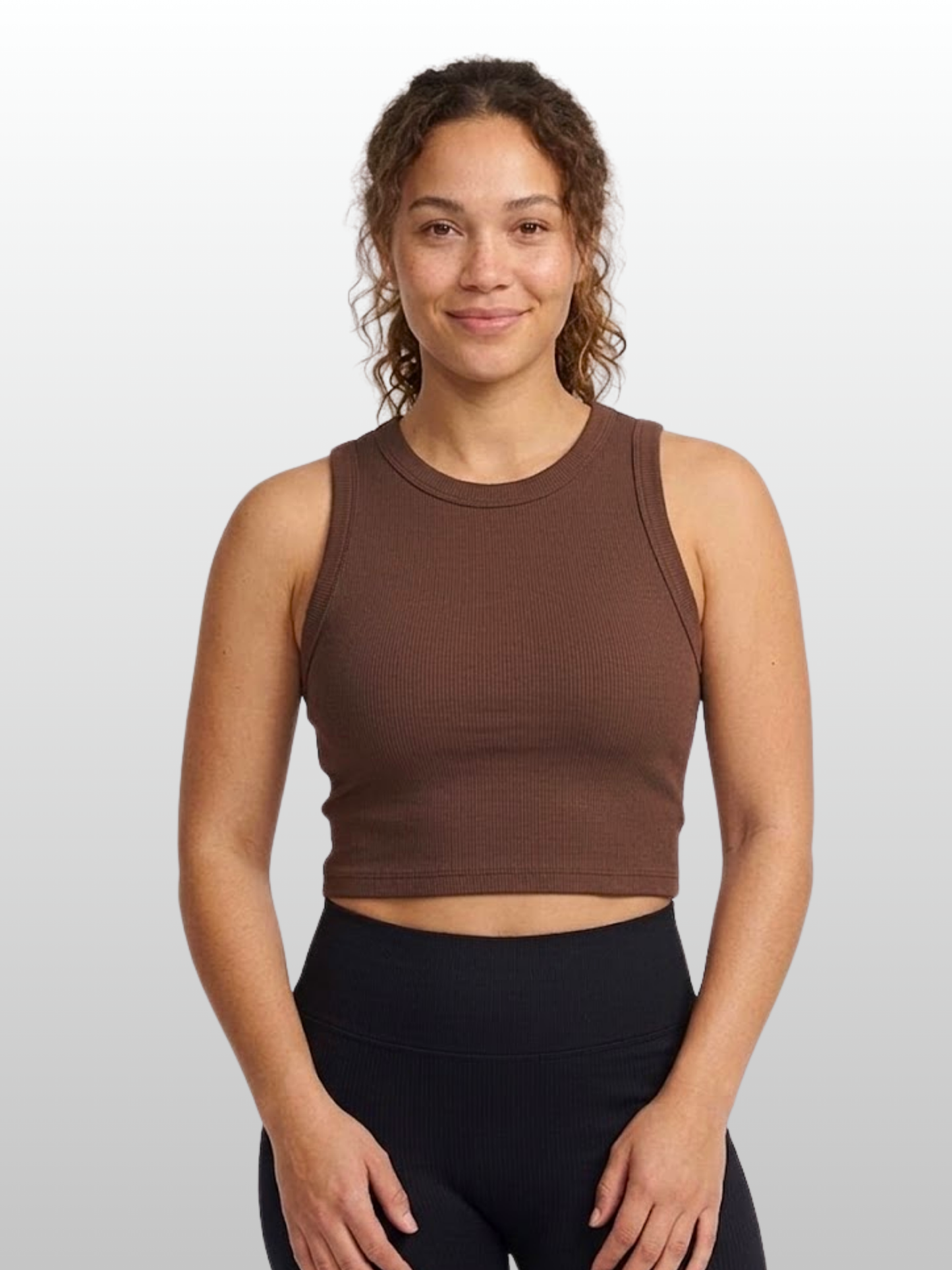 Tank Top, Fine Ribbed, High-Neck, Cropped, Sleeveless, Stretch