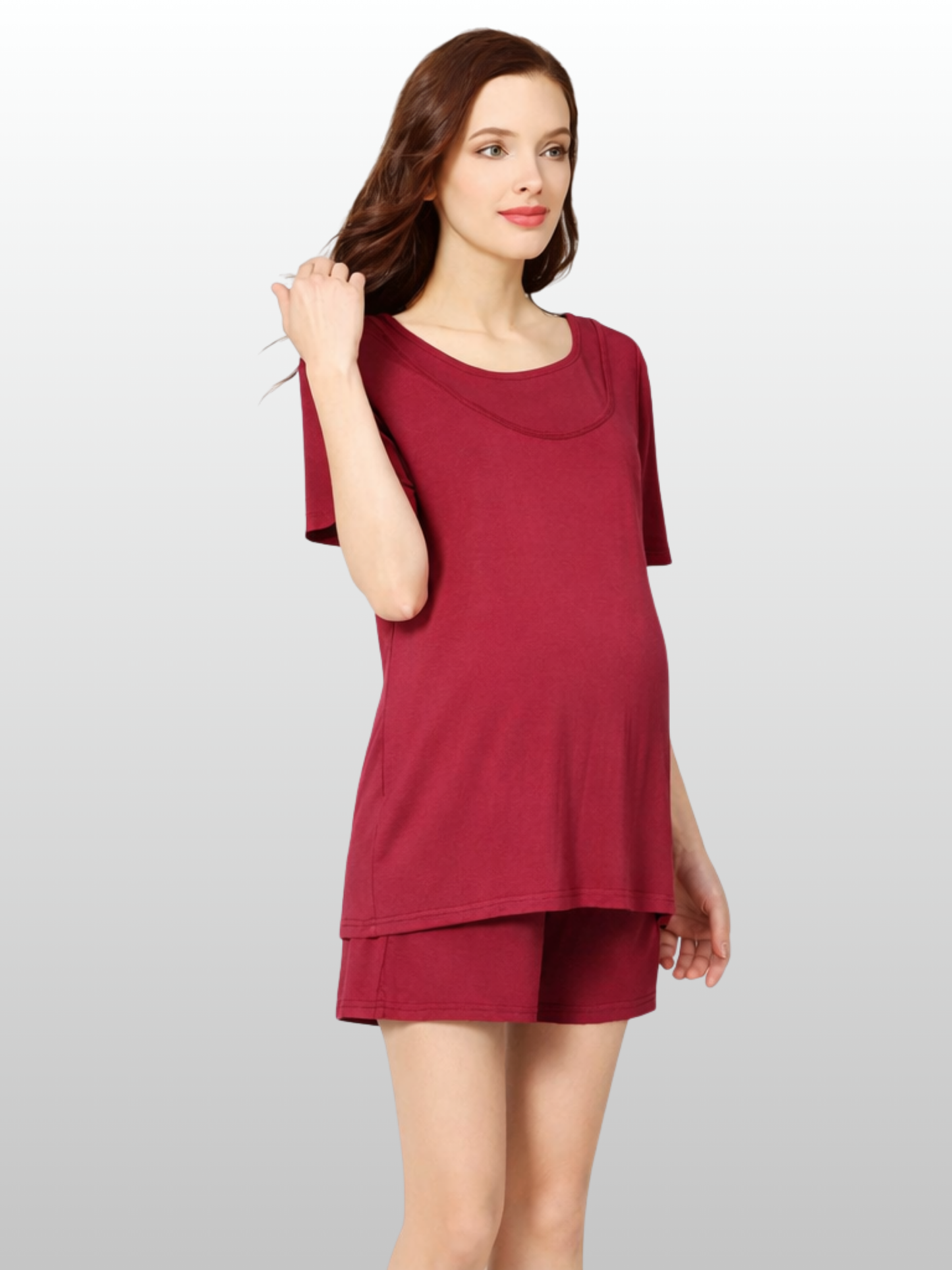 Umstands-Stillset, Loungewear, Doppellagiger Stillzugang, Shorts, Verstellbarer Bund, Schwangerschaft Stillzeit, Modal