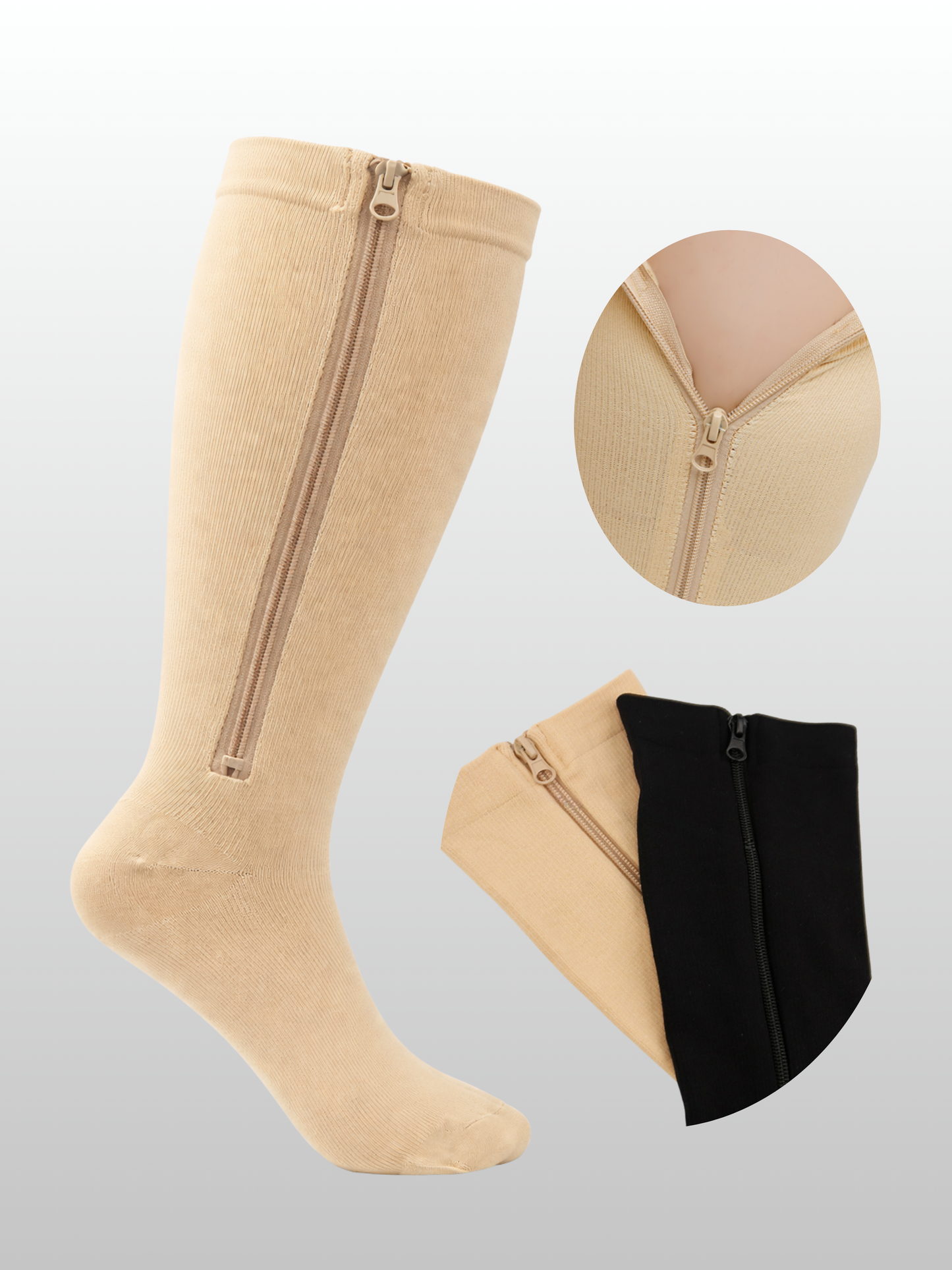 Kompressions Support-Socken, Plus Size, Reißverschluss, Kompression, Breite Waden, Knielang, Schwangerschaft