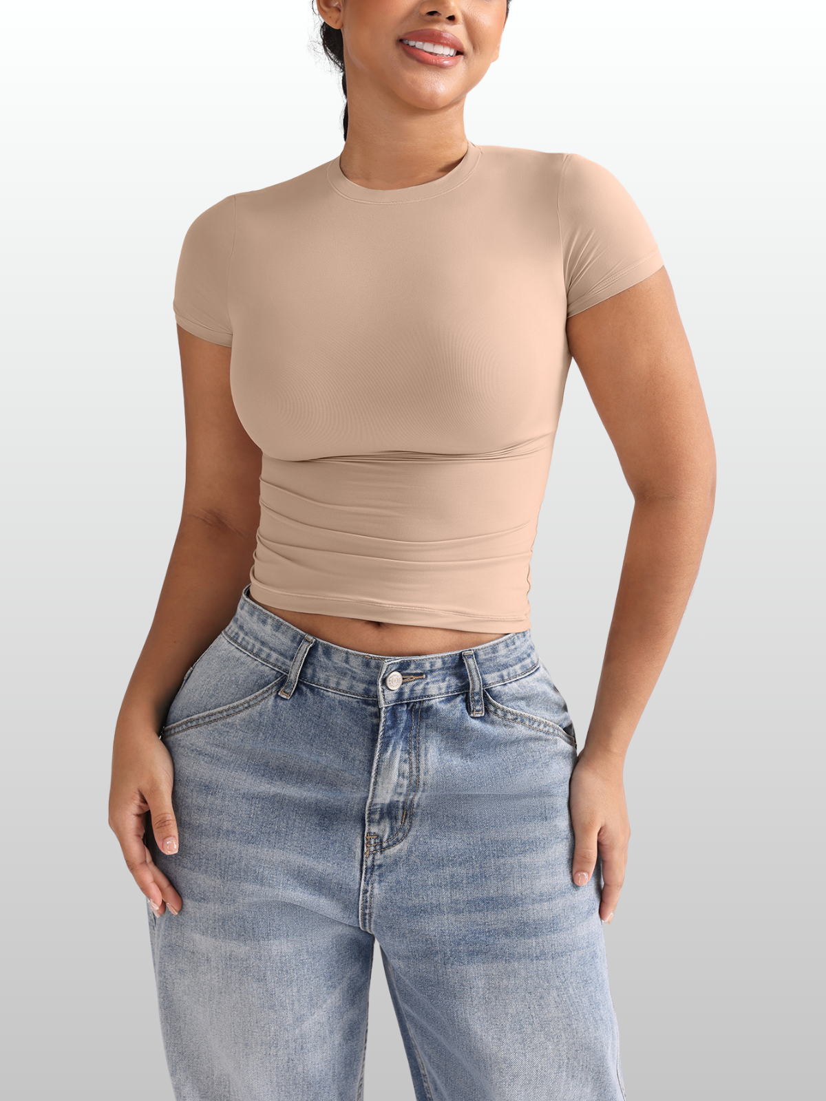 Shaping Top, Kurzarm, Kompressions-Fit, Second-Skin, Bauchweg-Effekt, Rundhals, Damen
