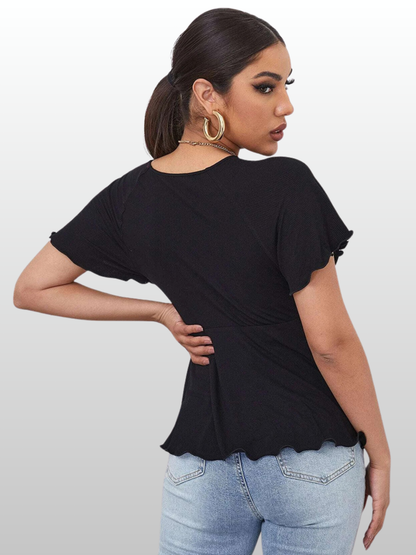 Maternity Blouse, V-Neck, Tunic, Peplum Hem, Flutter Sleeve, Nursing, Summer, Airy, All Trimesters