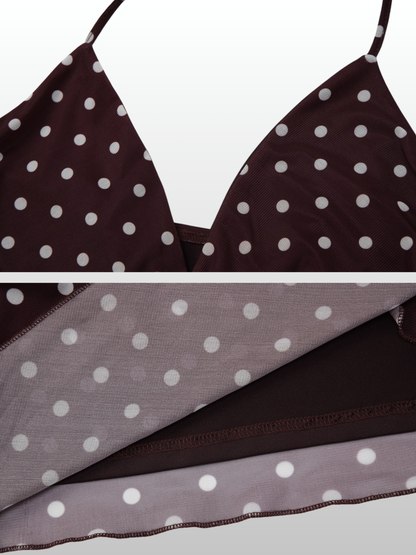 Halter Top Polka Dot mit Twist-Front, tiefer V-Ausschnitt, rückenfrei