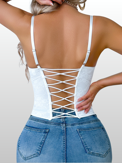 Corset Top, Structured Bustier, Floral Lace, Lace-Up Back
