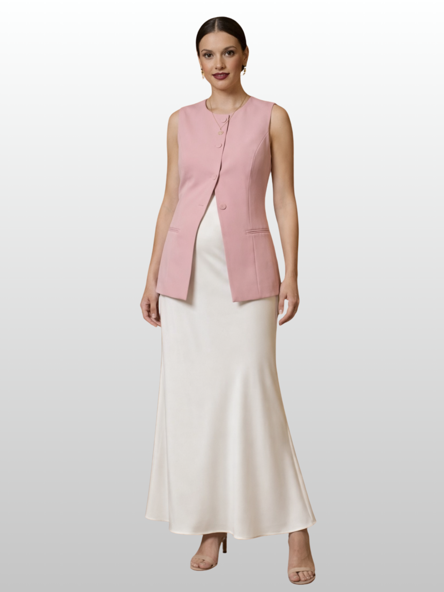 Maternity Vest, Office Style, Structured Cut, Button Front, Peplum Hem, Waist Cut, Business