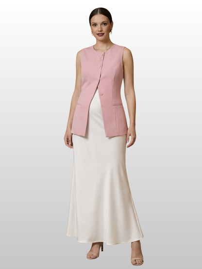 Maternity Vest, Office Style, Structured Cut, Button Front, Peplum Hem, Waist Cut, Business