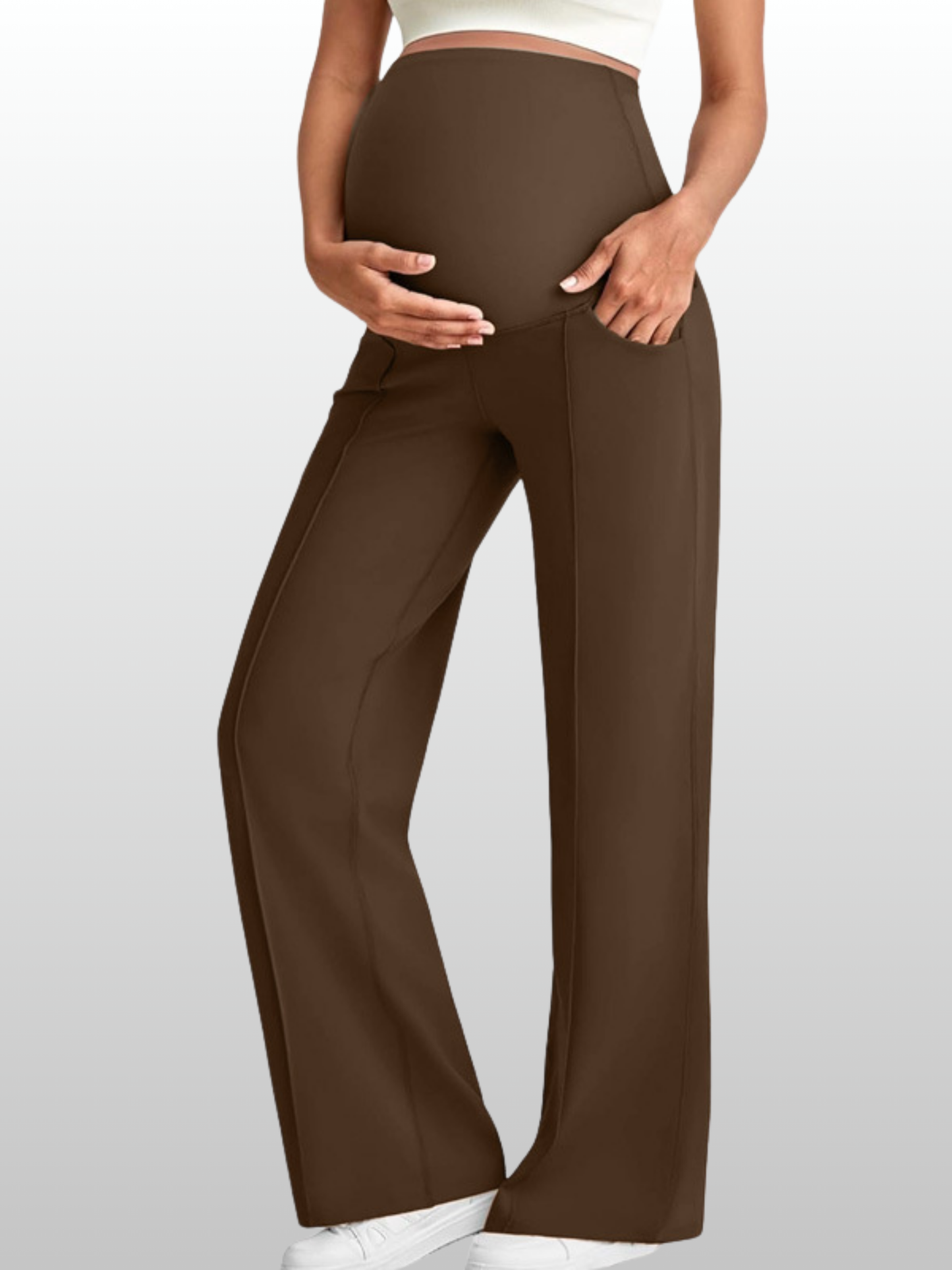 Maternity Pants, Over-the-Belly, Pleated, Loose Fit, Pockets, All Trimesters, Breathable