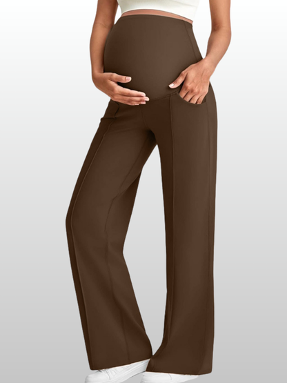 Maternity Pants, Over-the-Belly, Pleated, Loose Fit, Pockets, All Trimesters, Breathable