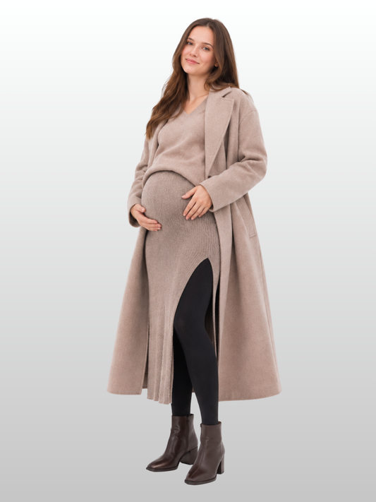 Maternity Tights, Ribbed Knit, Fleece-Lined, Warm, High-Waist, All Trimesters