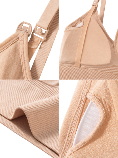 Still-Bralette gerippt mit Clip-Verschluss, nahtlos, Trägerdetail