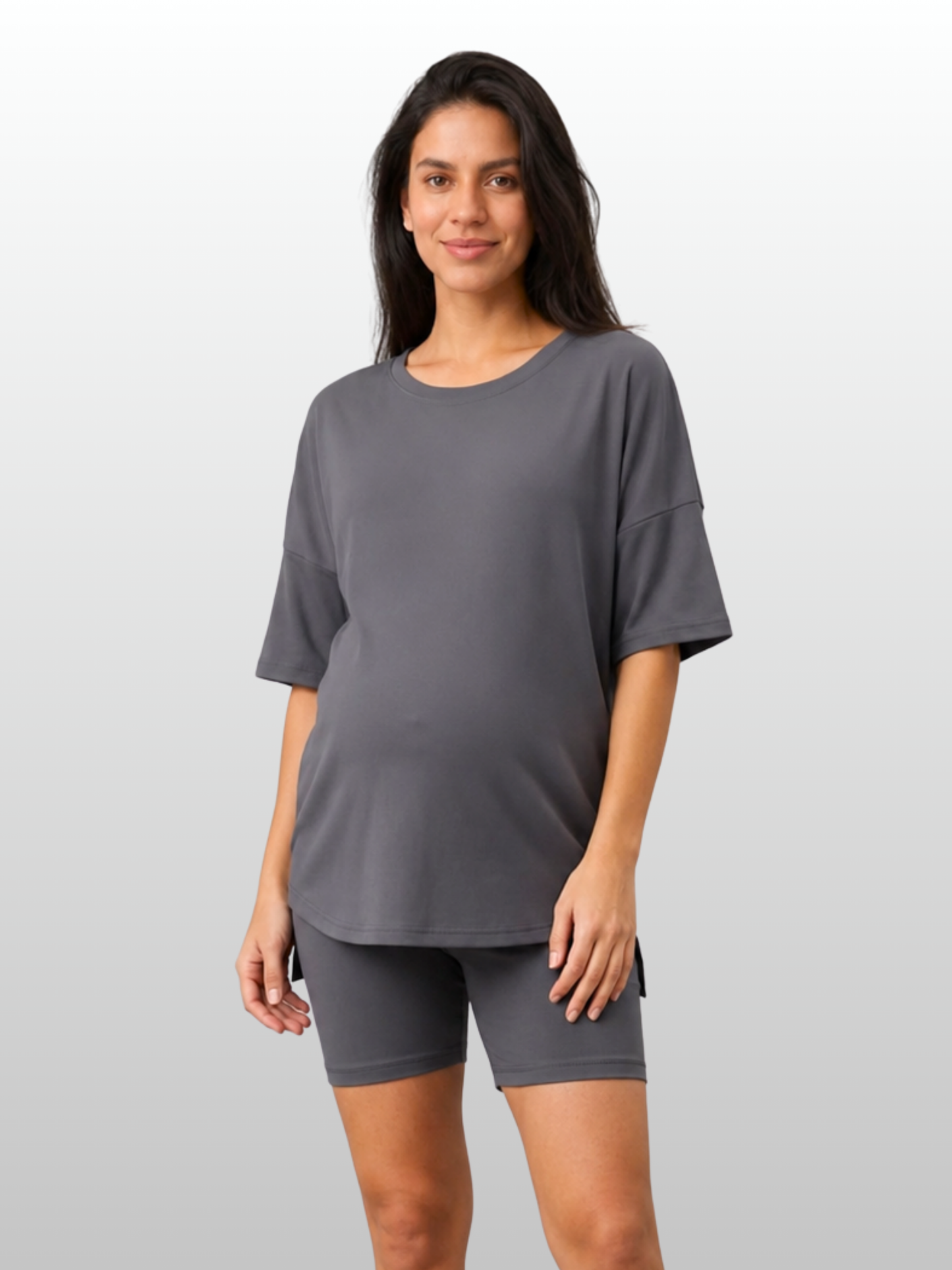 Maternity Lounge Set, Oversized Top & Bike Shorts, High-Low Hem