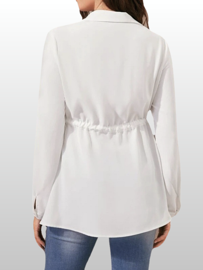 Maternity Blouse, Empire Waist, Adjustable Drawstring, A-Line, Shirt Collar, All Trimesters, Office, Nursing