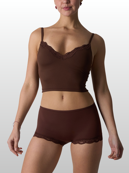 Lounge Set, Longline Bralette & Boxer, Spitzenbesatz, Soft Sculpt, Bügellos, Second-Skin, Homewear