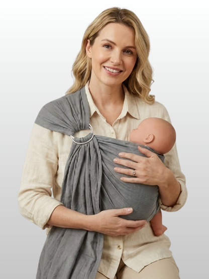 Ringsling, Neugeborene, Skin-to-Skin, Leinen-Baumwolle, Ergonomisch, Atmungsaktiv, C-Kurven-Haltung