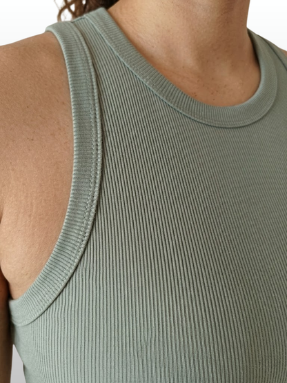 Tank Top, Fine Ribbed, High-Neck, Cropped, Sleeveless, Stretch