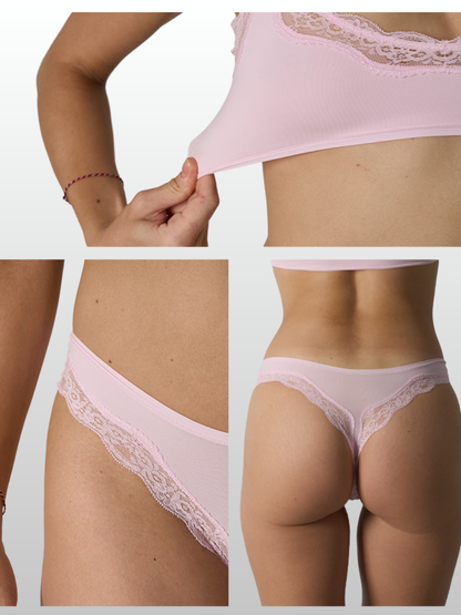 Bralette & String Set, Spitzenbesatz, Second Skin, Kabellos, Nahtlos, Romantisch, Zweiteilig, Alltags-Lingerie