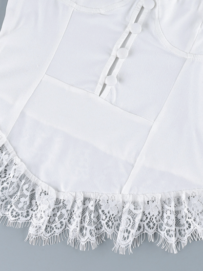 Lace Cami Top in Corset Style with Covered Buttons and Adjustable Straps