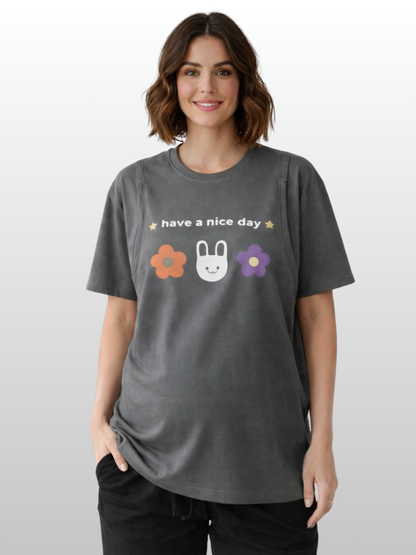 Umstands-Stillshirt, Oversized, Versteckter Stillzugang, J-Naht, Atmungsaktiv, Schwangerschaft Stillzeit