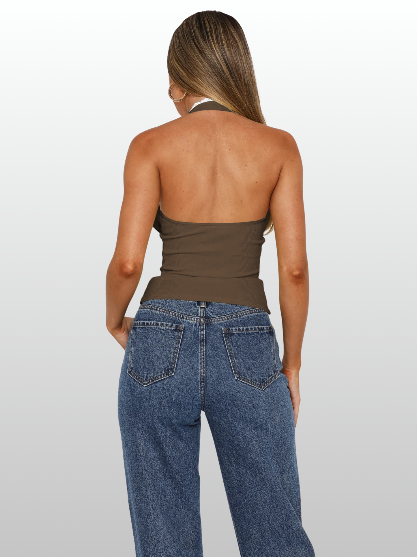 Haltertop, Spitzenbesatz, Bindeband Vorne, Tiefer V-Ausschnitt, Rückenfrei, Stillfreundlich, Y2K-Coquette