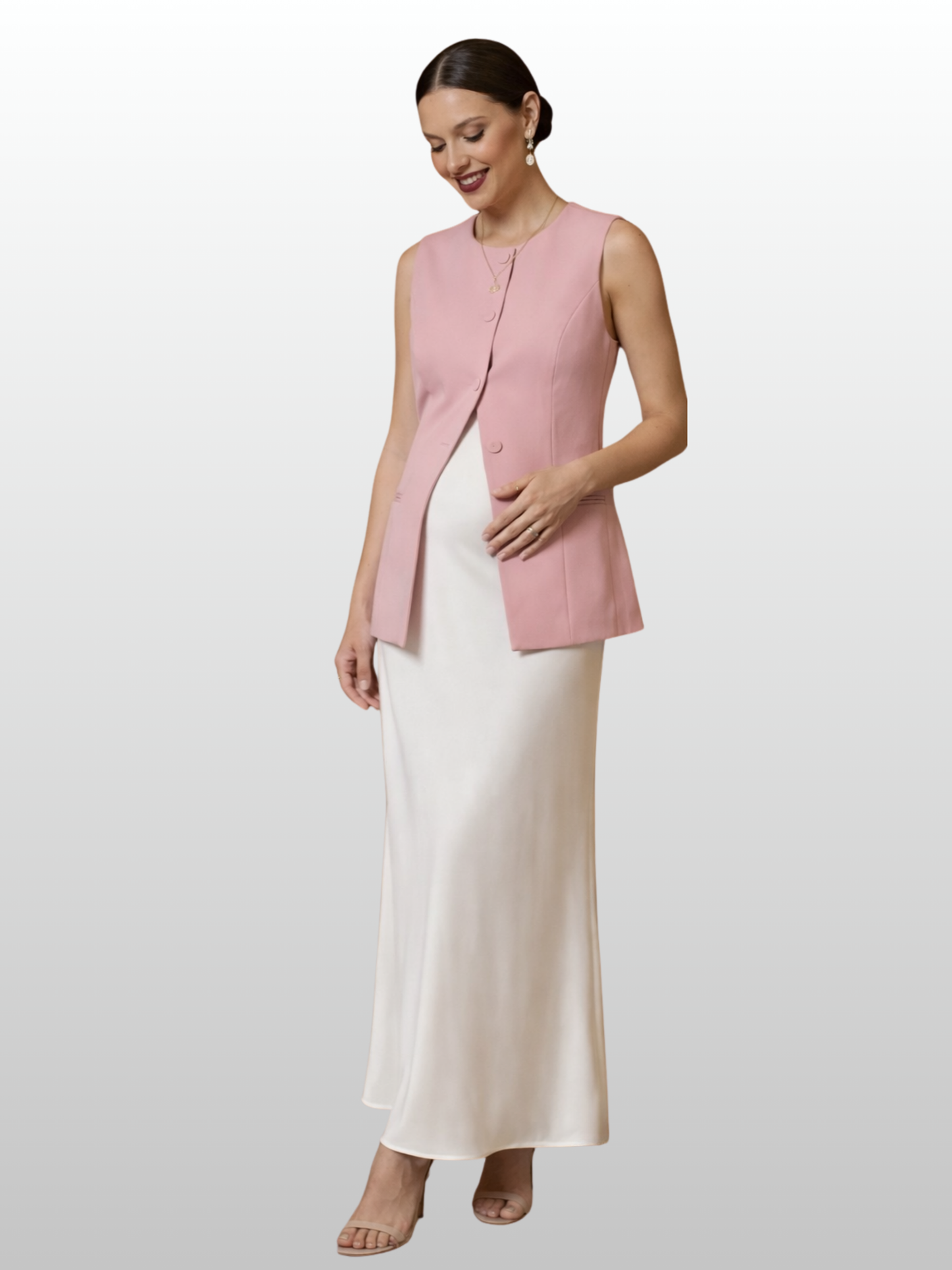 Maternity Vest, Office Style, Structured Cut, Button Front, Peplum Hem, Waist Cut, Business