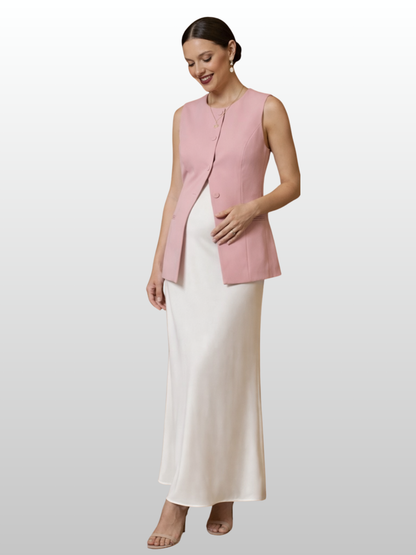 Maternity Vest, Office Style, Structured Cut, Button Front, Peplum Hem, Waist Cut, Business