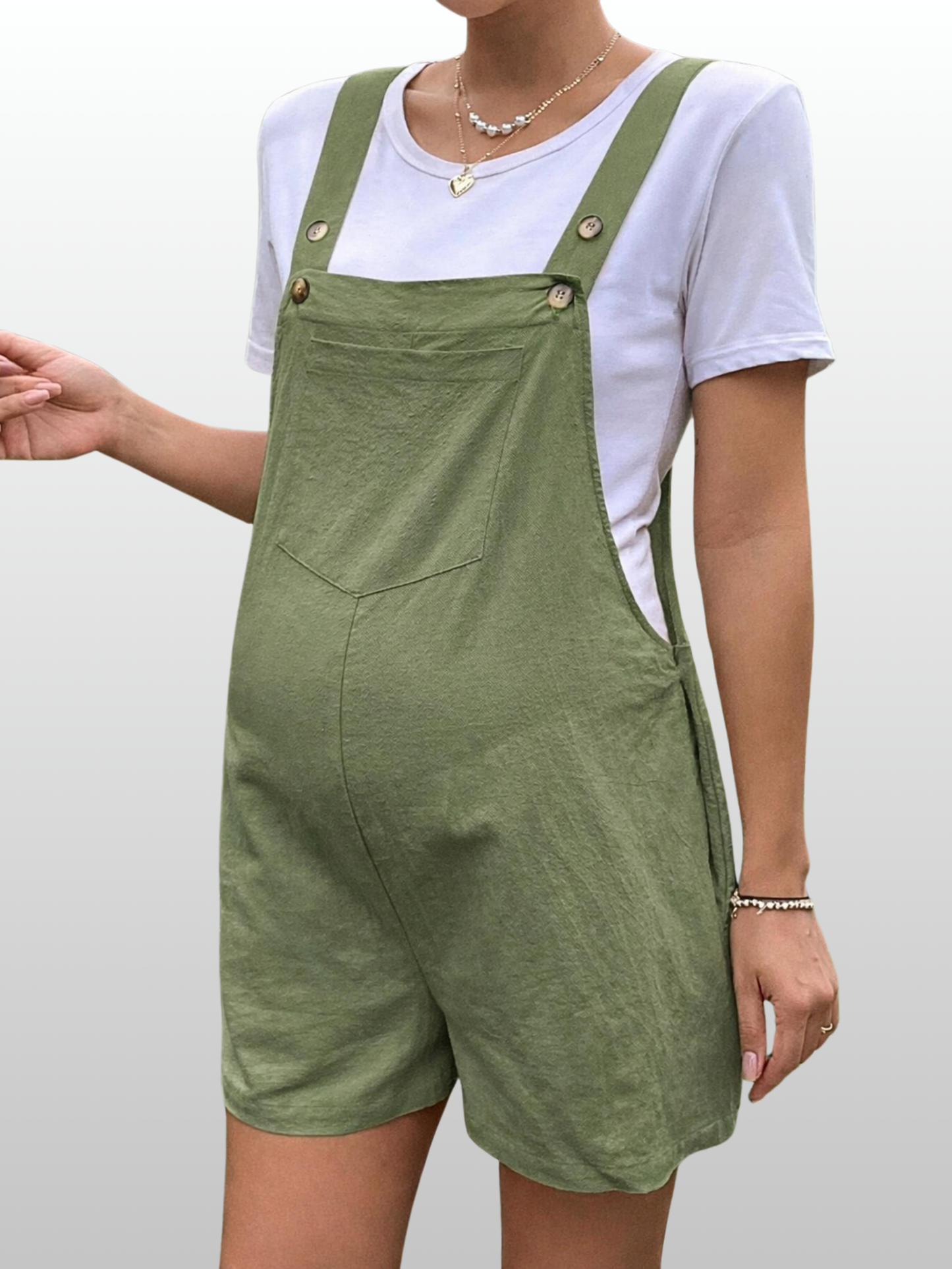Maternity Overall Shorts, Adjustable Straps, Loose Fit, Side Buttons