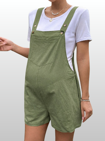 Maternity Overall Shorts, Adjustable Straps, Loose Fit, Side Buttons