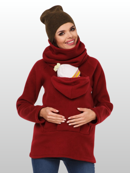 Babywearing Hoodie, Fleece, Kangaroo Jacket, Front & Back Carry, Built-In Baby Hood