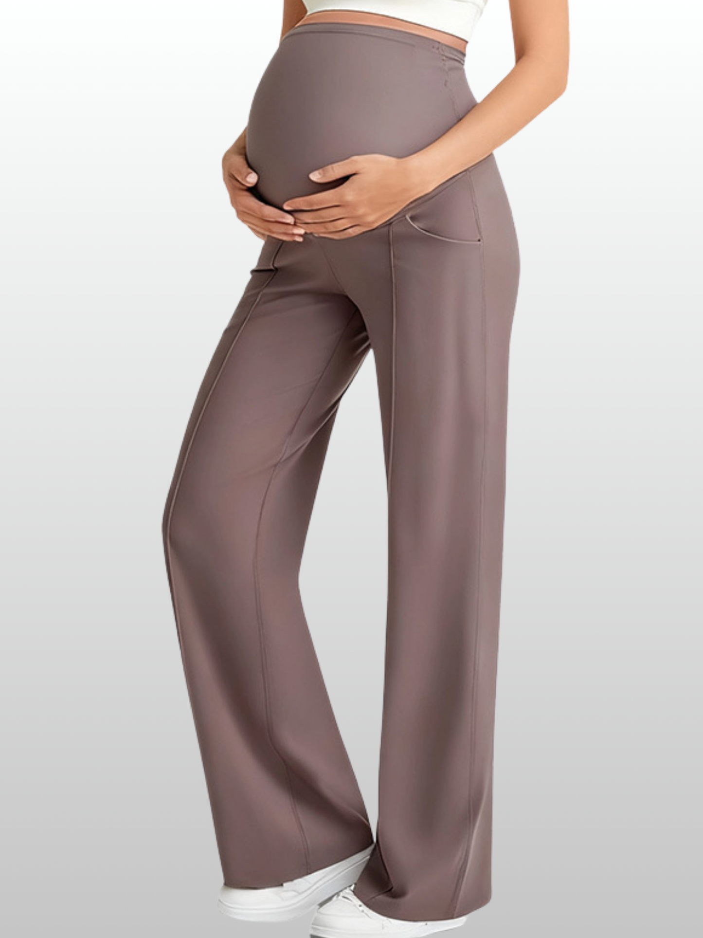 Maternity Pants, Over-the-Belly, Pleated, Loose Fit, Pockets, All Trimesters, Breathable