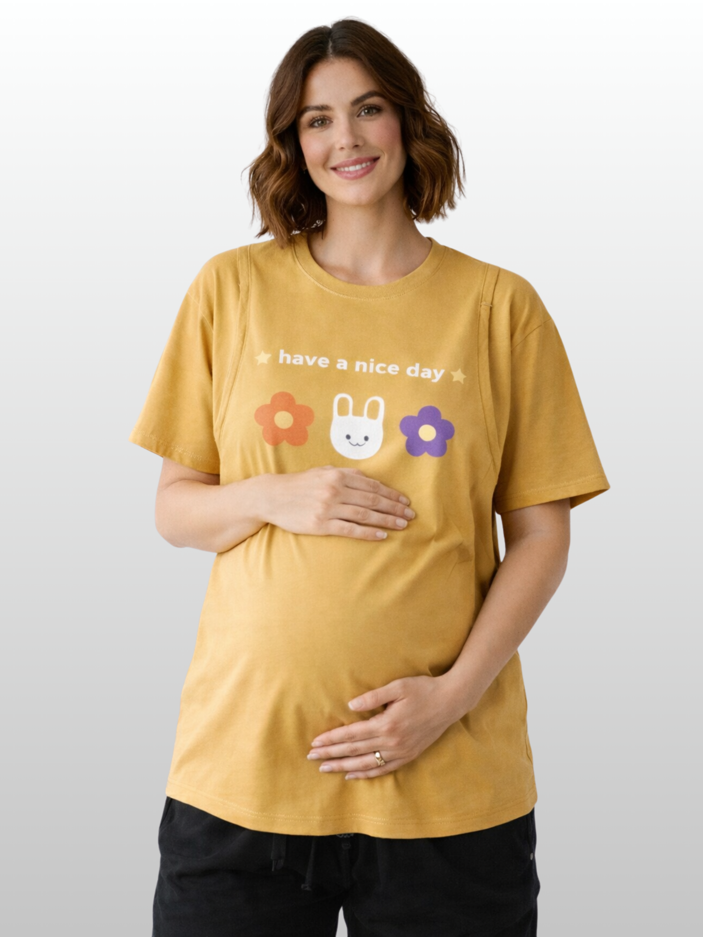 Umstands-Stillshirt, Oversized, Versteckter Stillzugang, J-Naht, Atmungsaktiv, Schwangerschaft Stillzeit