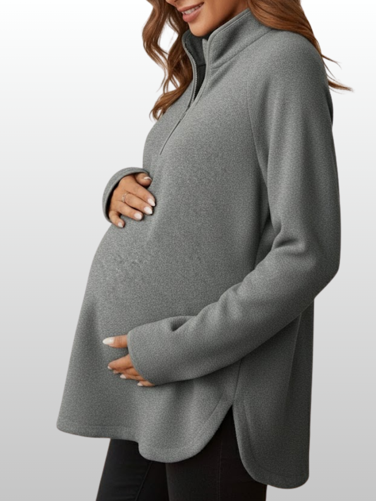 Umstandsmode, Fleecepullover Half-Zip, Schwangerschaft Pullover Oversized Weich, Langarm Fleece Umstandsmode, Warmer Winter Hoodie
