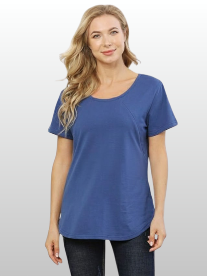 Umstands-Stilltop, Verdeckter Reißverschluss, Diskreter Stillzugang, Baumwolle, Schwangerschaft Stillzeit, Einhändig