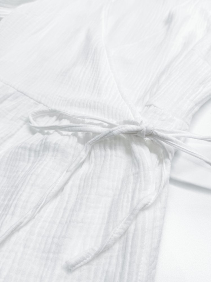 Maternity Wrap Dress in Crinkle Cotton with Puff Sleeves