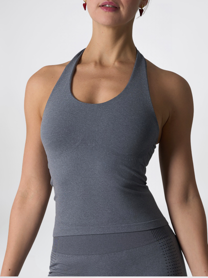 Halter Top Seamless Cropped with Scoop Neck and Wide Neck Strap