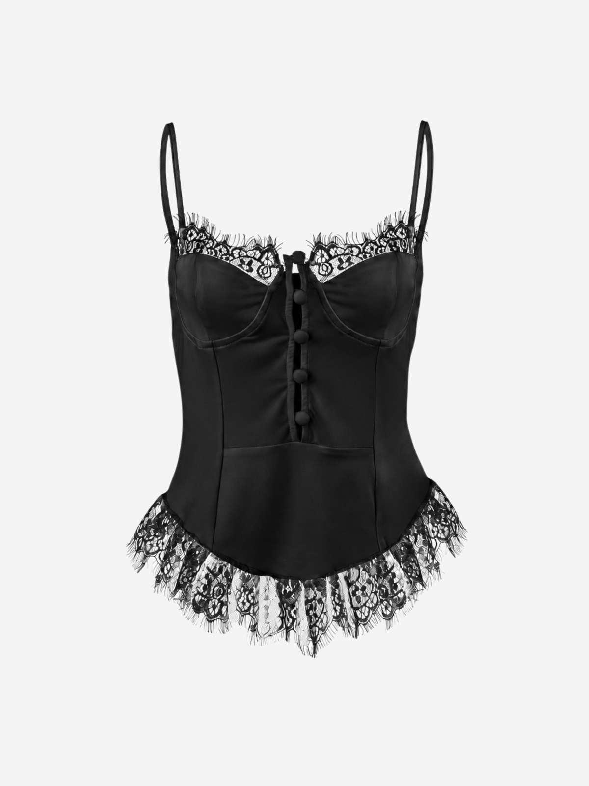 Lace Cami Top in Corset Style with Covered Buttons and Adjustable Straps
