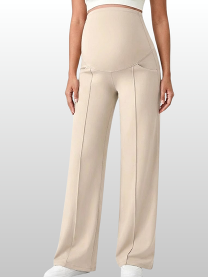 Maternity Pants, Over-the-Belly, Pleated, Loose Fit, Pockets, All Trimesters, Breathable