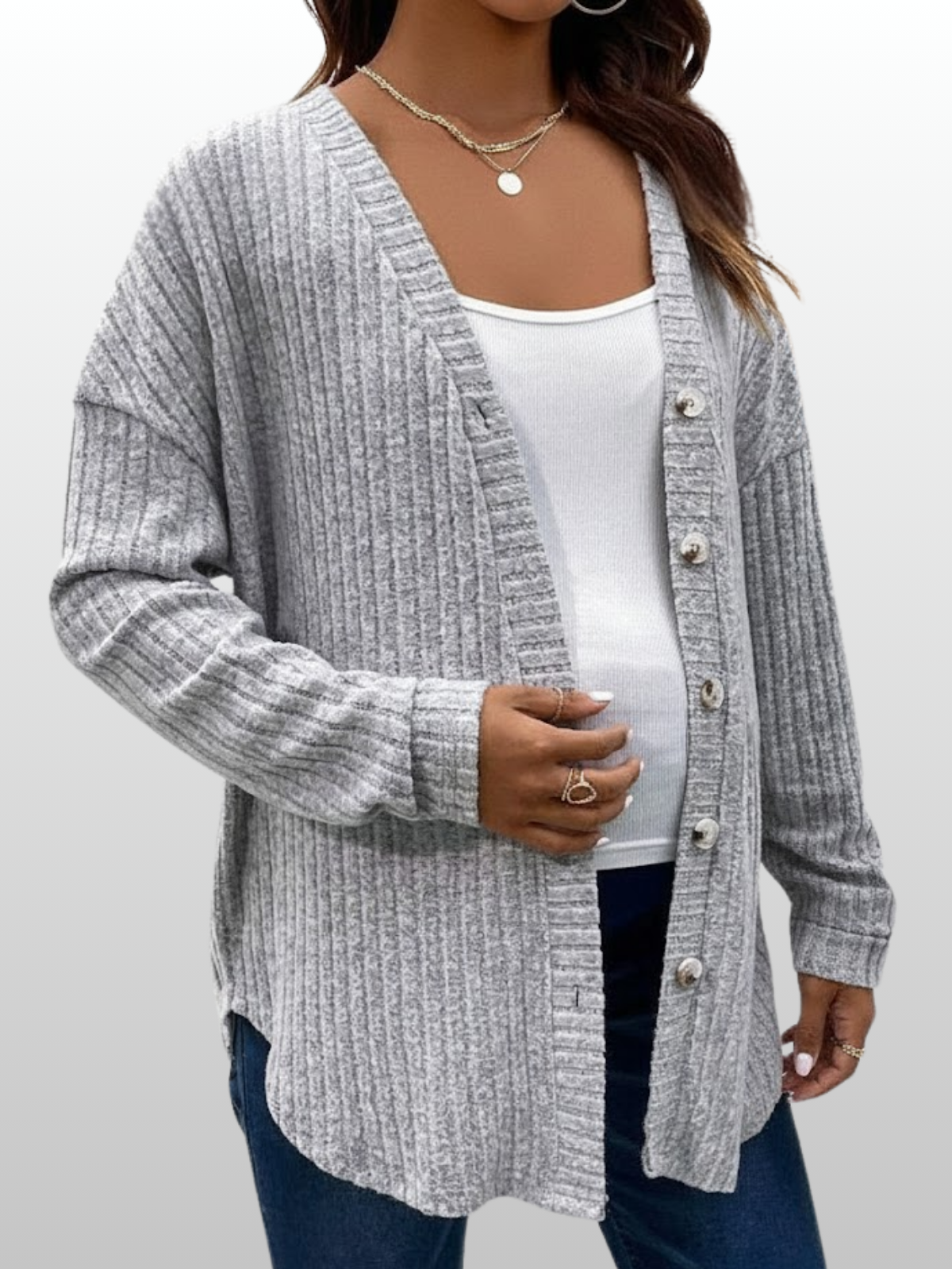 Umstandsmode, Umstands Cardigan, Gerippter Strick, Stillfreundlich, Knopfleiste, V-Ausschnitt, Schwangerschaft Strickjacke Langarm, Oversized Fit