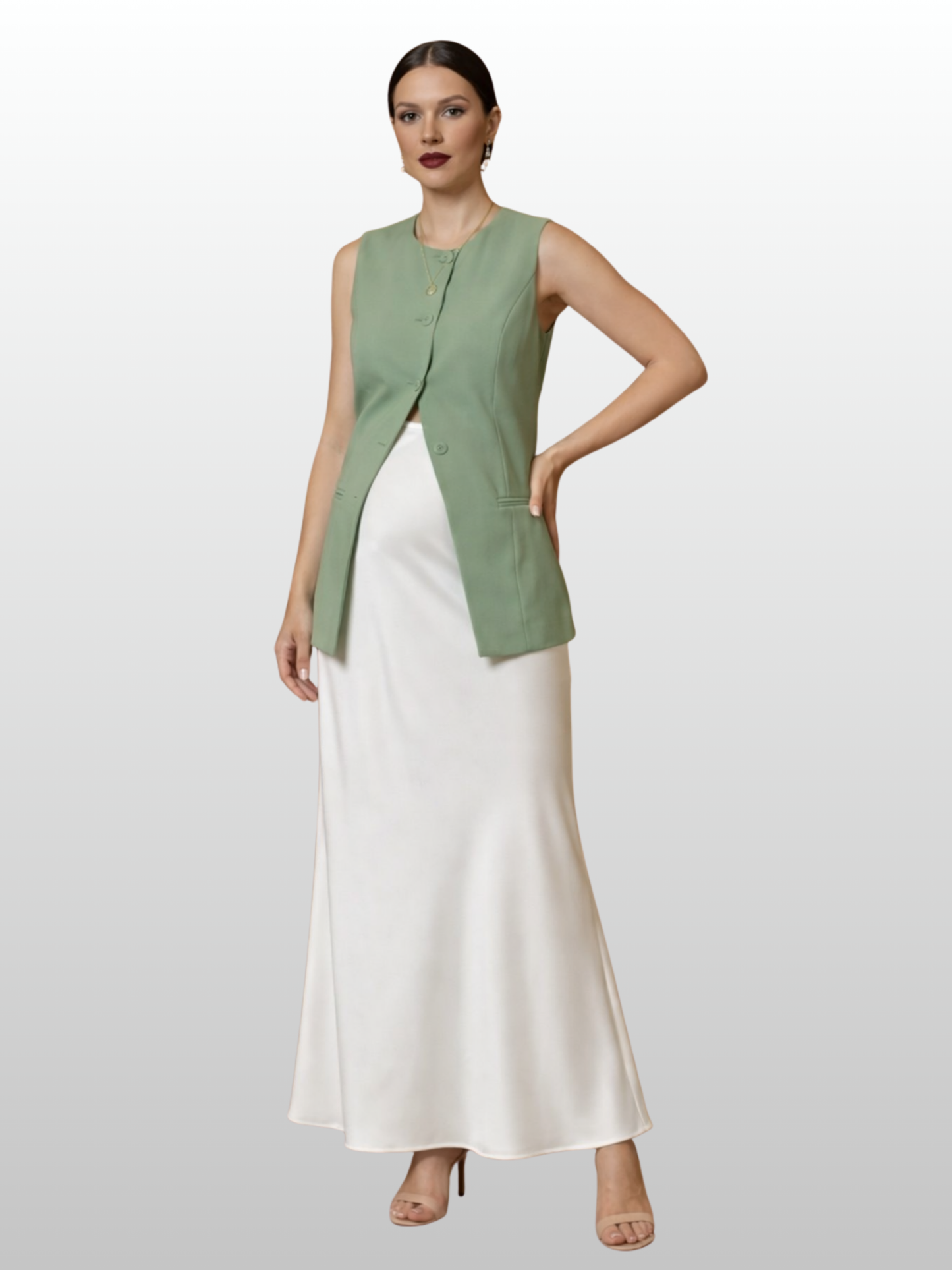 Maternity Vest, Office Style, Structured Cut, Button Front, Peplum Hem, Waist Cut, Business