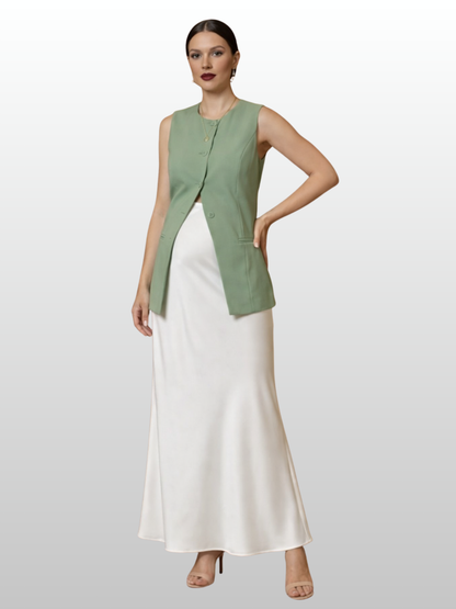 Maternity Vest, Office Style, Structured Cut, Button Front, Peplum Hem, Waist Cut, Business
