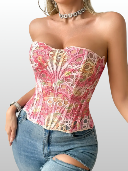 Korsett Top, Hollow Out, Gestrickt, Trägerlos, Atmungsaktiv