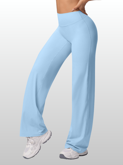 Yogahose Damen mit weitem Bein, hoher Bund, nahtlose Front
