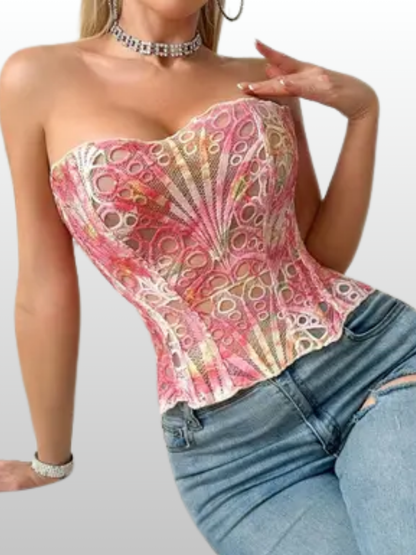 Korsett Top, Hollow Out, Gestrickt, Trägerlos, Atmungsaktiv